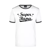Super papa wit/zwart ringer t-shirt voor heren - Vaderdag/verjaardag cadeau shirt 2XL