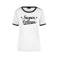 Super collega wit/zwart ringer t-shirt - dames - Afscheid/verjaardag cadeau shirt L