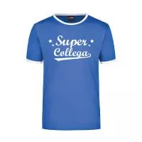 Super collega blauw/wit ringer t-shirt voor heren - Afscheid/verjaardag cadeau shirt L