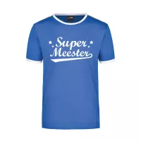 Super meester blauw/wit ringer t-shirt voor heren - Einde schooljaar/ meesterdag/ leraar cadeau M