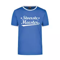 Stoerste meester blauw/wit ringer t-shirt voor heren - Einde schooljaar/ meesterdag/ leraar cadeau L