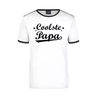 Coolste papa wit/zwart ringer t-shirt voor heren - Vaderdag/verjaardag cadeau shirt S