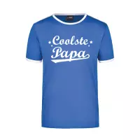 Coolste papa blauw/wit ringer t-shirt voor heren - Vaderdag/verjaardag cadeau shirt M