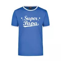 Super papa blauw/wit ringer t-shirt voor heren - Vaderdag/verjaardag cadeau shirt M