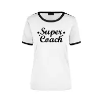 Super coach wit/zwart ringer t-shirt - dames - Einde seizoen/ verjaardag cadeau shirt L