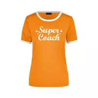 Super coach oranje/wit ringer t-shirt - dames - Einde seizoen/ verjaardag cadeau shirt S