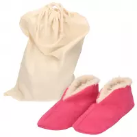 Roze Spaanse kinder sloffen/pantoffels van echt leer/suede maat 30 met handige opbergzak - Voor kinderen