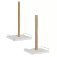 2x stuks keukenrol houders wit 16 x 30 cm - Keukenpapier/keukenrol houders van hout
