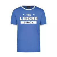 The legend is back / de legende is terug blauw/wit ringer t-shirt voor heren - Verjaardagscadeau M