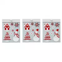 3x stuks velletjes raamstickers sneeuwversiering rood/wit 34,5 cm - Raamversiering/raamdecoratie stickers kerstversiering