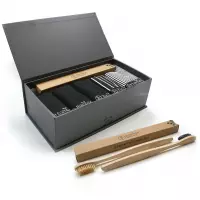 Luxe Giftpack Sokken Beau (5-pack) - Zwart + 2 bamboe tandenborstels! 41-46