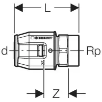 Geberit PushFit overgangsfitting binnendraad messing 20mm x 1/2