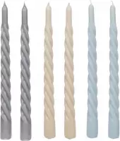 Cactula Swirl Kaarsen | Set van 6 in 3 verschillende kleuren | 2,3 x 29 cm | Trend 2021 | Lange Dinerkaarsen | IJs / Grey / Beige / Blue