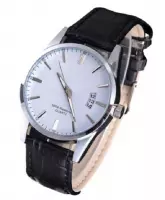 Stijlvol heren horloge - datumaanduiding - leren band - zwart - 40 mm - I-deLuxe verpakking