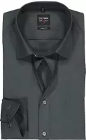 OLYMP Level 5 body fit overhemd - mouwlengte 7 - antraciet grijs - Strijkvriendelijk - Boordmaat: 39