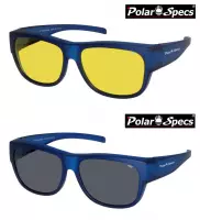 Combinatievoordeel Polar Specs® Overzet Nachtbril + Overzet Zonnebril PS5096 – Mat Navy Blue Satin – Polarized Black – Large – Unisex