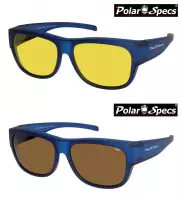 Combinatievoordeel Polar Specs® Overzet Nachtbril + Overzet Zonnebril PS5096 – Mat Navy Blue Satin – Polarized Brown – Large – Unisex