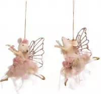 Viv! Home Luxuries Kerstornament - Ballerina muisjes - set van 2 - roze wit - 10cm