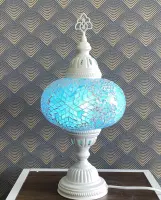 Turkse Lamp - Wit Mozaïek Lamp - Tafellamp - Marokkaanse Lamp - Oosterse Lamp - Recht  Hoog model -  bol diameter Ø  19 cm - Hoogte 44 cm - Authentiek - Handmade - Kleurrijk -