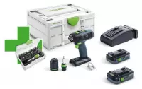 Festool T 18+3 HPC4,0 I-Plus 18V Li-Ion accu schroefboormachine set (2x 4,0Ah) in systainer + Promo bitset- 50Nm - 35mm - koolborstelloos