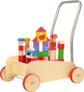 Blokkenkar - Rubberen bandjes - leren lopen en leren bouwen! - Houten speelgoed vanaf 1 jaar