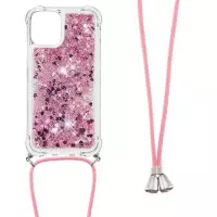 Lunso - Backcover hoes met koord - iPhone 13 Mini - Glitter Rose Goud