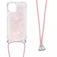 Lunso - Backcover hoes met koord - iPhone 13 Pro - Glitter Rose Zilver