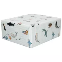 Inpakpapier/cadeaupapier lichtblauw zeedieren - 200 x 70 cm - Cadeauverpakking kadopapier