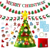 Fissaly® Kerstversiering Set met Vilten Kinder Kerstboom, Kerst Versieringen, Kerstverlichting & Merry Christmas Slinger - Kerstcadeautje - Kinderen & Kind – Kerstdecoratie voor bi