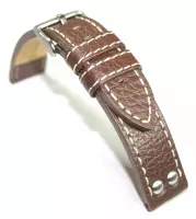 Horlogeband - Echt Leer - 18 mm - bruin - wit gestikt - studs - Stoer