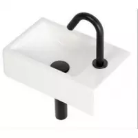 Plieger Houston & Lupo 2.0 fonteinpack m. fontein m. kraangat rechts, bak links 37x23cm incl. toiletkraan zwart, design afv.plug + sifon wit/zwart