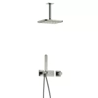 Hotbath Gal Complete thermostatische douche InBouwSet Gal met 2 pushbuttons met Plafondbuis Geborsteld Nikkel PVD IBS41GNP2