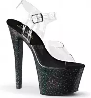 Pleaser Sandaal met enkelband, Paaldans schoenen -38 Shoes- SKY-308MG Paaldans schoenen Zwart/Transparant