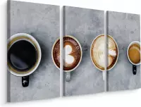 Schilderij - Kopjes koffie op een rij, 3 luik, horeca, premium print