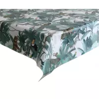 Tafelzeil/tafelkleed jungle print met bladeren en dieren 140 x 220 cm - Tuintafelkleed