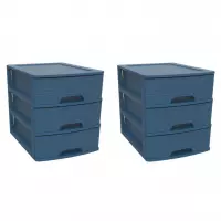 2x stuks ladenkast/bureau organizers blauw A5 3x lades stapelbaar L19 x B26 x H25 cm - Ladenblokken