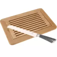 Voordeelset - Brood snijplank met kruimel opvangbak van 38 x 24 cm met Broodmes/kartelmes van 33 cm
