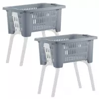 Set van 2x stuks kunststof wasmanden op poten blauw 38 liter 60 x 40 cm - Wasmand met uitklapbare poten