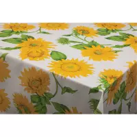 Tafelzeil/tafelkleed wit met zonnebloemen print 140 x 220 cm - Tuintafelkleed - Zonnebloemen