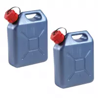 2x stuks kunststof jerrycans blauw voor brandstof L24 x B11 x H30 cm - 5 liter - benzine / diesel