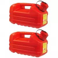 2x stuks kunststof jerrycans rood L36 x B18 x H18 cm - 5 liter - geschikt voor gevaarlijke vloeistoffen/brandstoffen