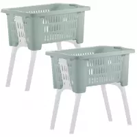 Set van 2x stuks kunststof wasmanden op poten groen 38 liter 60 x 40 cm - Wasmand met uitklapbare poten