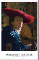 Walljar - Johannes Vermeer - Meisje Met De Rode Hoed - Muurdecoratie - Poster