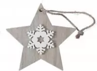 Kersthangers - pb. 8 wooden stars/hanging grey/white 7 cm