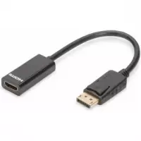 Digitus DB-340400-001-S DisplayPort / HDMI Adapter [1x DisplayPort stekker - 1x HDMI-bus] Zwart Rond, Afgeschermd (dubbel), Afsluitbaar, Geschikt voor HDMI