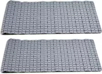 2x stuks badmatten/douchematten grijs vierkant patroon 69 x 39 cm - Anti-slip mat voor in de douchecabine