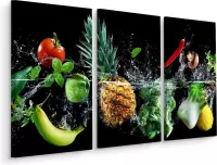 Schilderij - Groente en fruit in het water, 3 luik, premium print