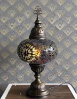 Turkse Lamp - Mozaïek Lamp - Tafellamp - Marokkaanse Lamp - Oosterse Lamp - Recht  Hoog model -  bol diameter Ø  19 cm - Hoogte 44 cm - Authentiek - Handmade - Kleurrijk -