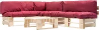 4-delige Loungeset pallet met rode kussens FSC hout