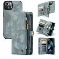 iPhone 13 Bookcase hoesje - CaseMe - Effen Blauw - Leer - Portemonnee met 11 Vakjes voor Pasjes en Ritsvak